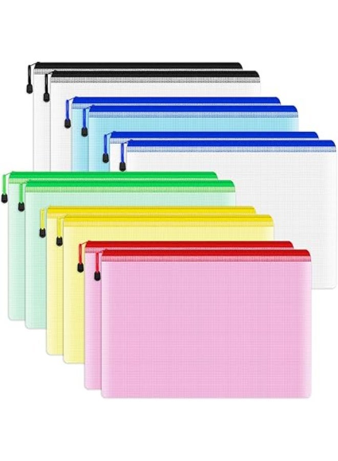 حافظة ملفات مقاس A3 مصنوعة من بلاستيك شبكي ومزودة بسوستة متينة، شنطة لتنظيم الوثائق، مجلدات ملفات مقاس A3 مزودة بجيوب ، متعددة الألوان، عبوة من 12 قطعة - Image 1